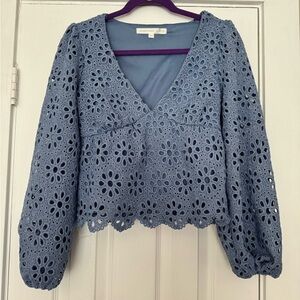 Altar'd State Blue Floral Lace Blouse